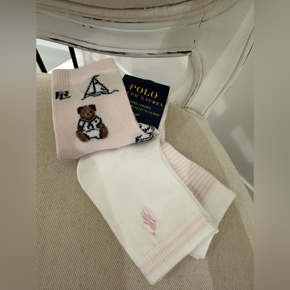 🦢 18~24 Mth Ralph Lauren Nautical Teddy Bear Socks 3 Piece Set NWT - Picture 4 of 6